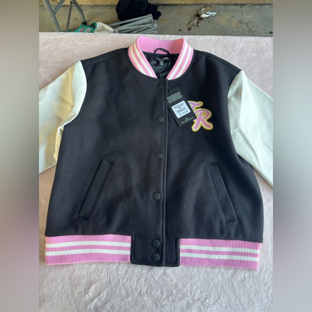 True Religion Black Jacket with Pink and White Accents